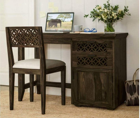 Wooden Study Table with Drawers Storage in Walnut Finish