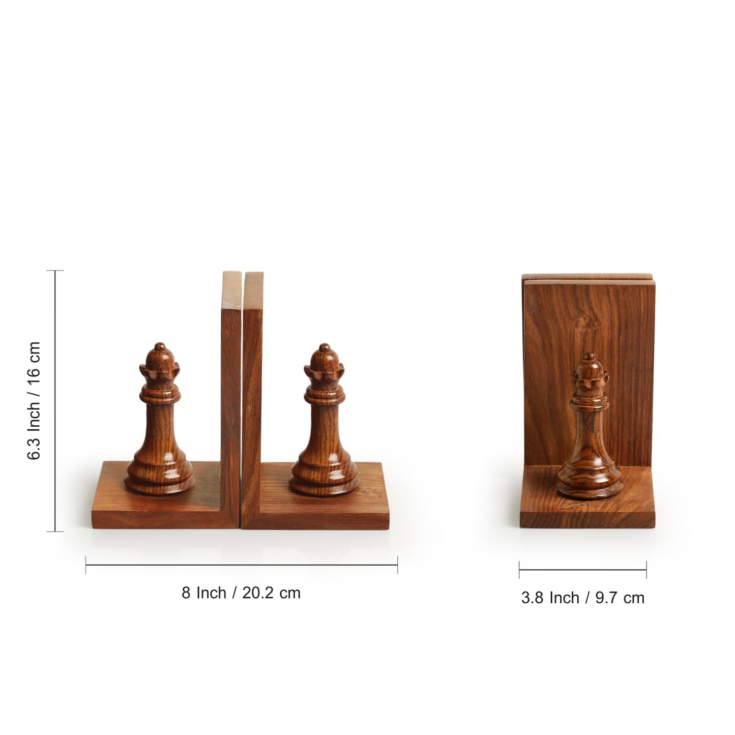 Sheesham Wood Chess Queen Bookends for Home Decor