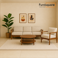 Solid Wood Round Coffee Table with Double Shelf