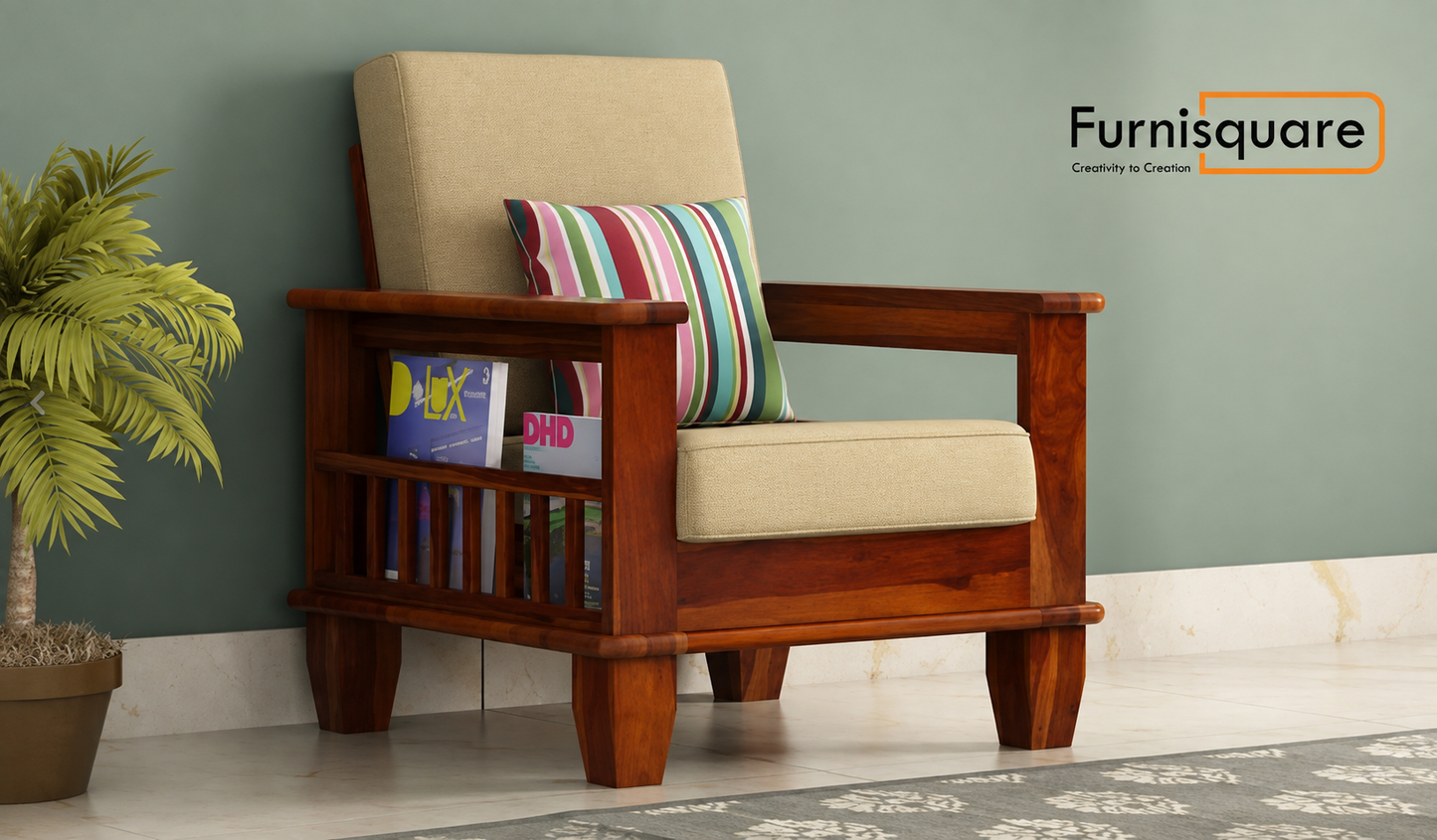 Wooden One Seater Sofa Set for Living Room