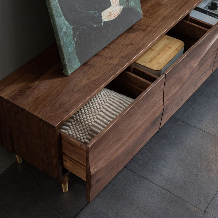 Solid Wood TV Cabinet in Walnut Finish for Entertainment Space