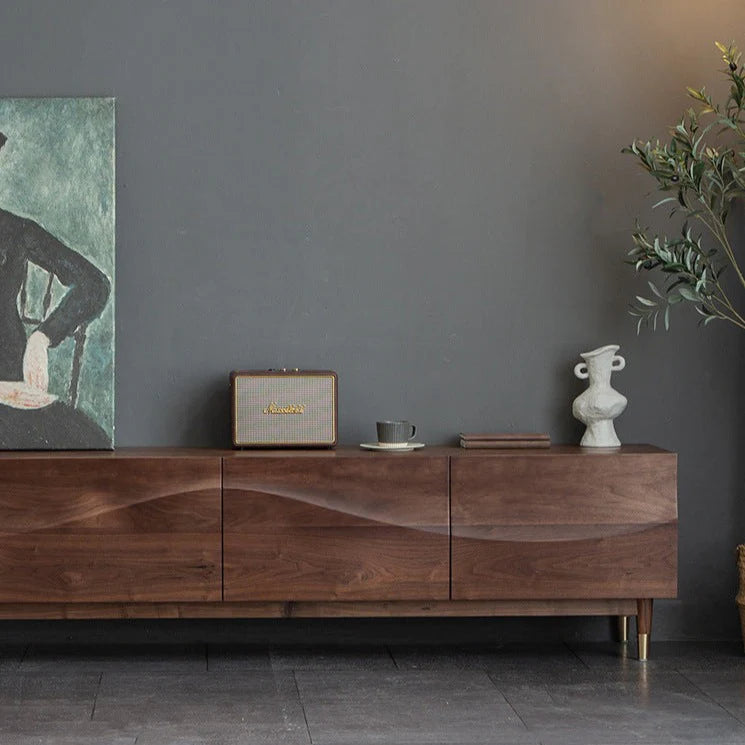 Solid Wood TV Cabinet in Walnut Finish for Entertainment Space
