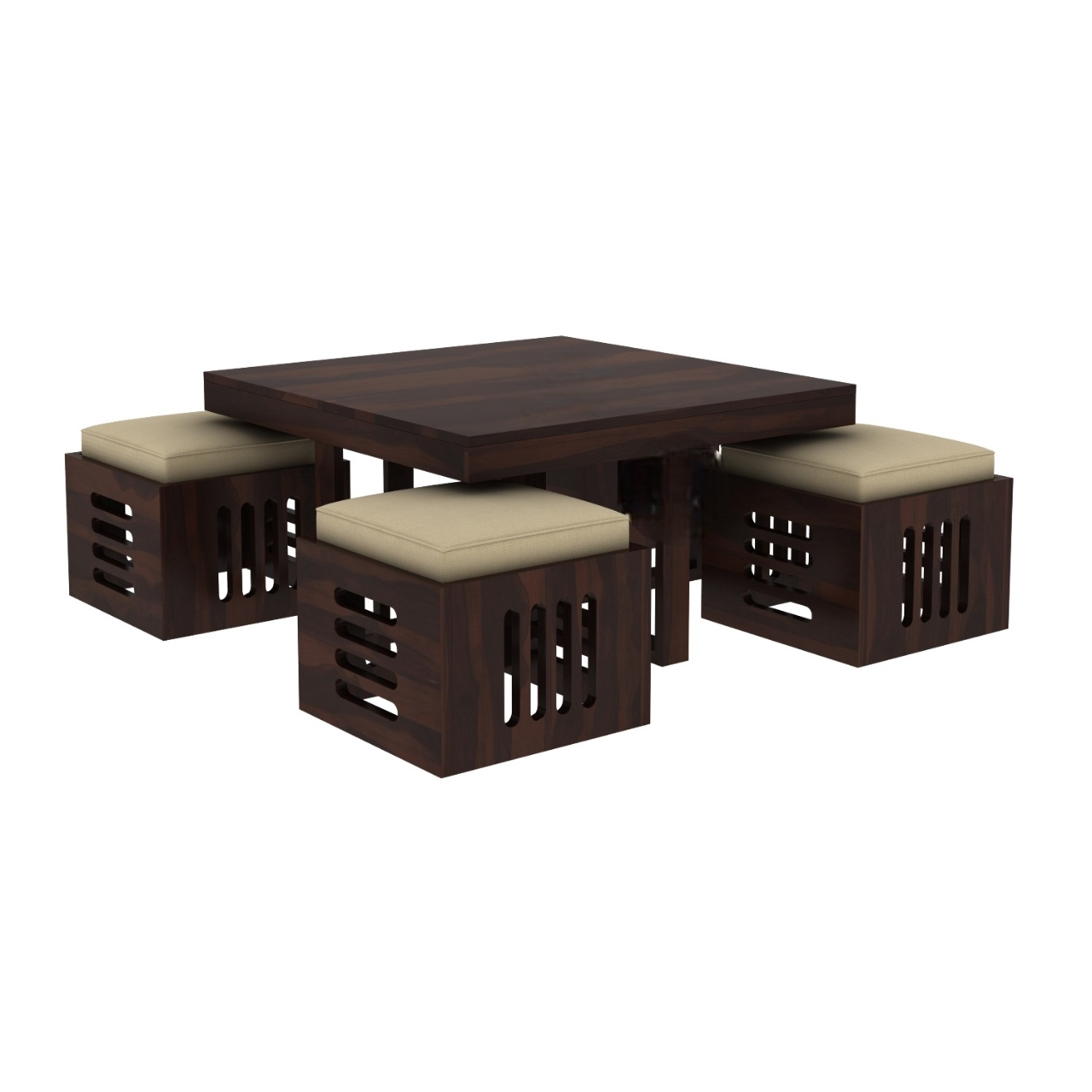 Wooden Coffee Table with 4 Stools