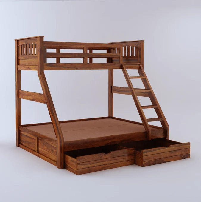 Wooden Loft Bunk Bed with Double Bed & Storage Drawers