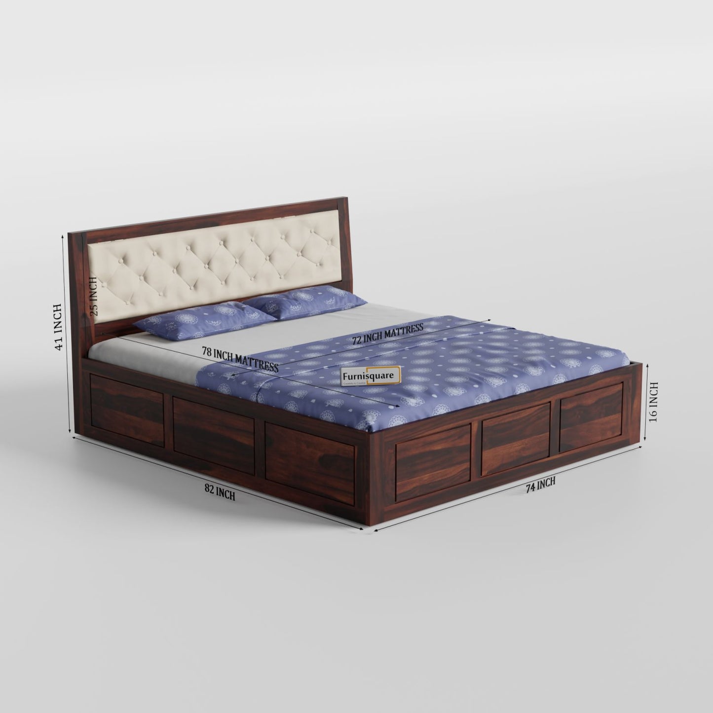 Solid Wood King Size Bed with Storage for Bedroom