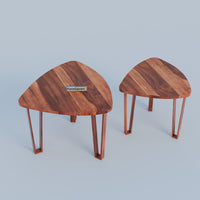 Wooden Nesting Tables Set of 2 Stools for Living Room