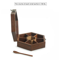 Sheesham Wood Hexagonal Spice Box With Spoon