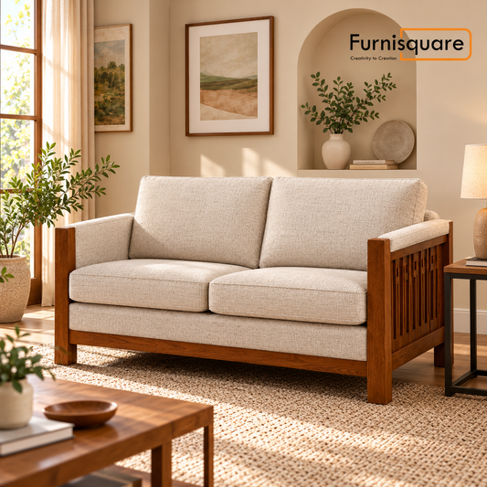 Wooden Upholstery 2-Seater Sofa Set for Living Room
