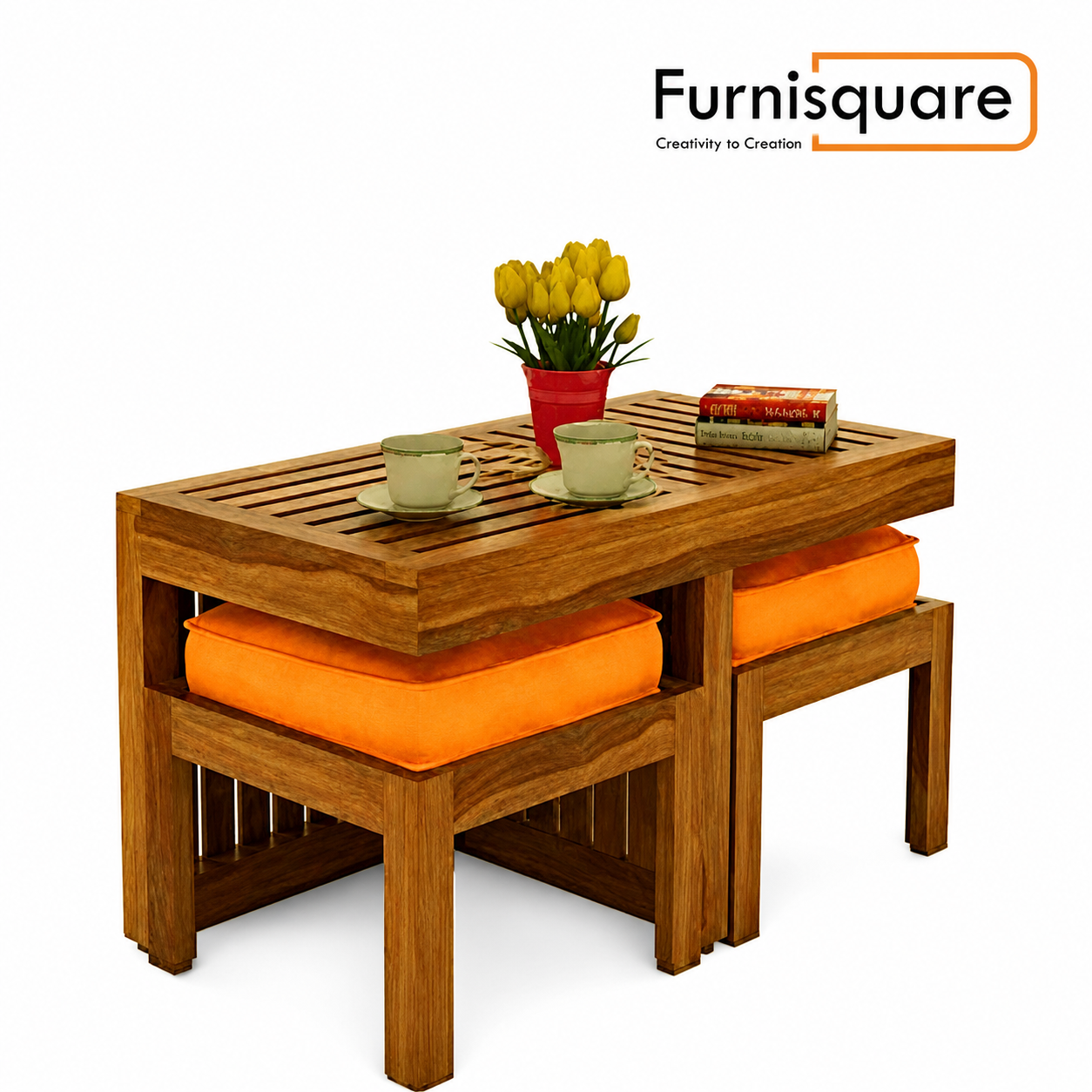 Sheesham Wood Coffee Table with 2 Stool for Living Room