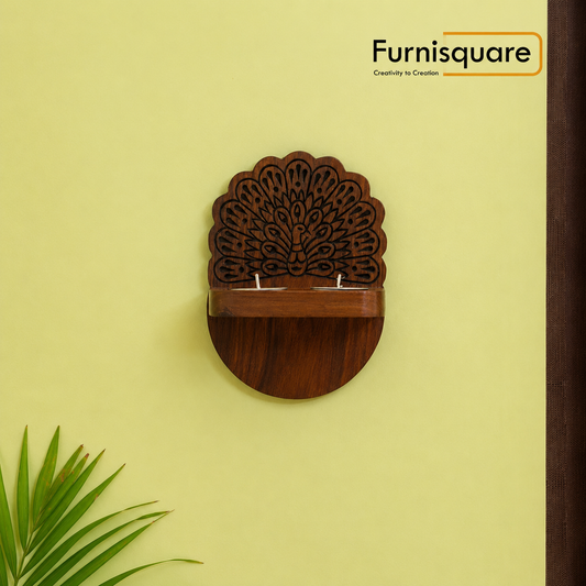 Solid Wood Hand Carved Wall Tea Light Holder