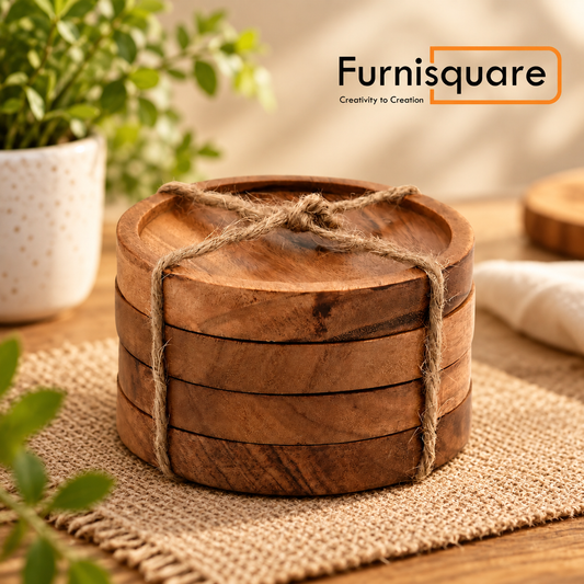 Wooden Round Tea Coaster set of 4