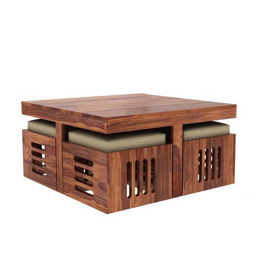 Wooden Coffee Table with 4 Stools