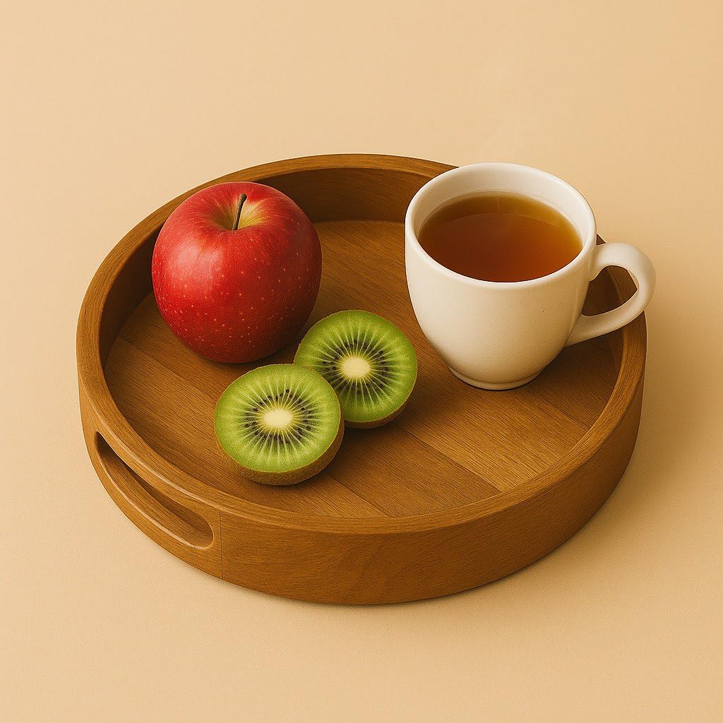 Wooden Round Serving Tray for Tea, Snacks & Coffee