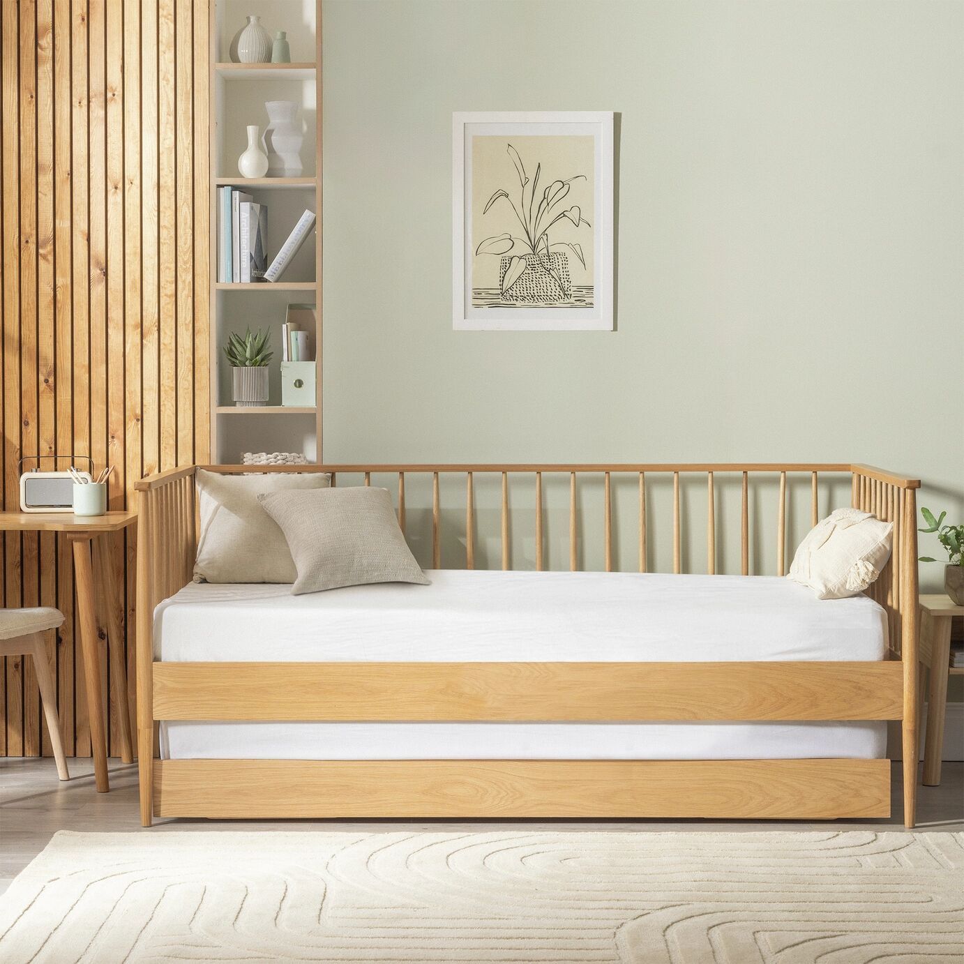 Wooden Pull Out Twin Single Bed for Kid's Bedroom
