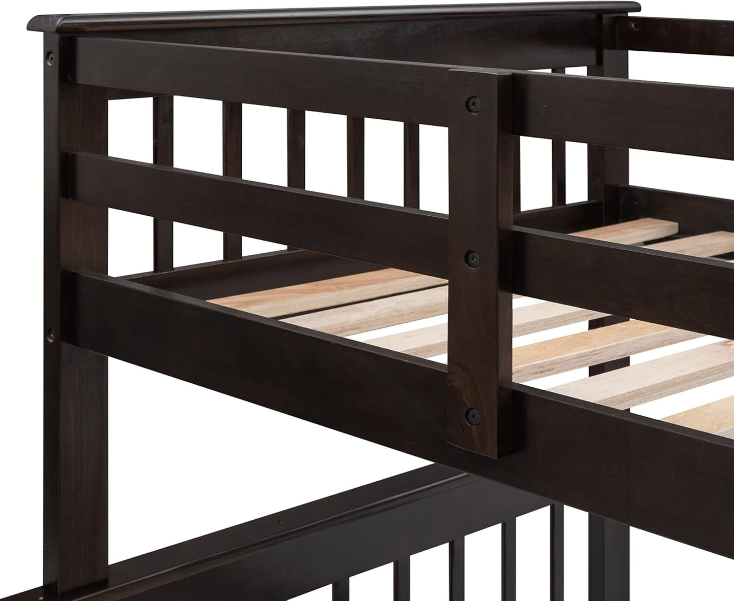 Solid Wood Bunk Bed with Stairs and Storage