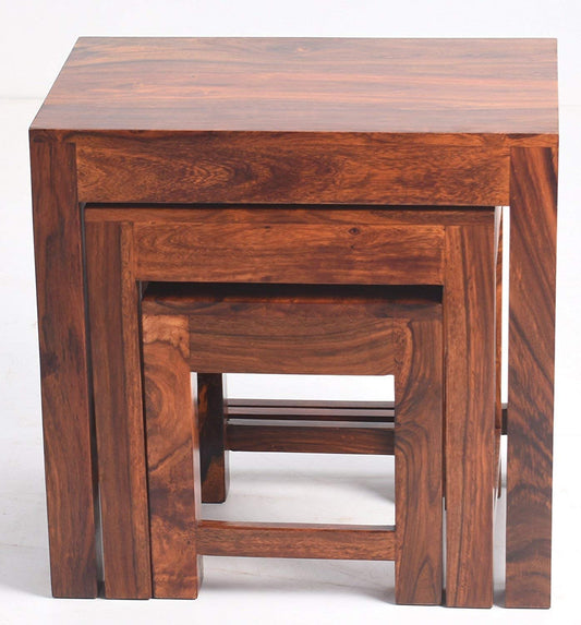 Wooden Nesting Tables Set of 3 Stools for Decor & Living Room