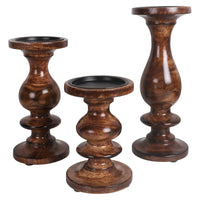 Wooden Candle Holder Set of 3 for Table Decor