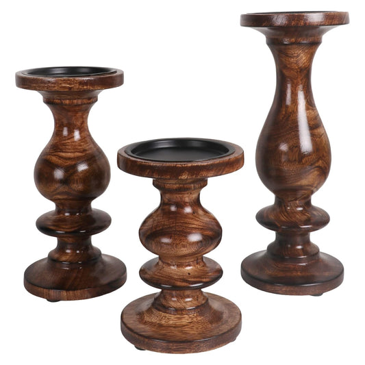 Wooden Candle Holder Set of 3 for Table Decor