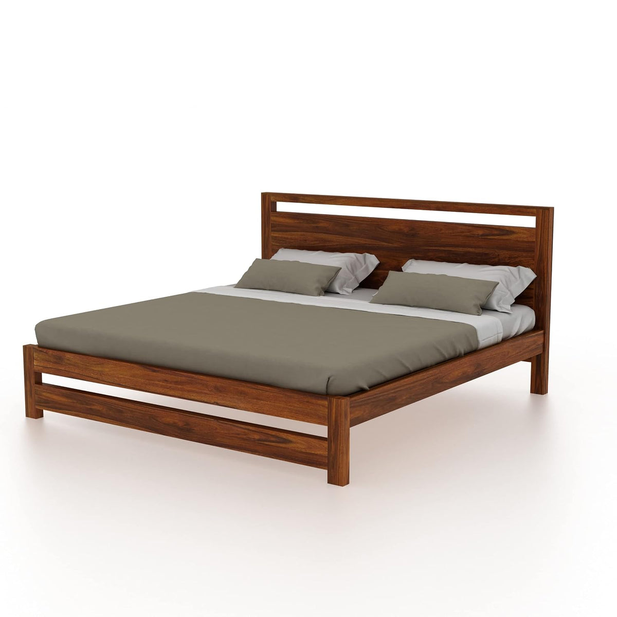 Solid Sheesham Wood Queen Size Bed for Bedroom | Wooden Double Bed Cot Bed Without Storage for Home & Hotels | Rosewood, Natural