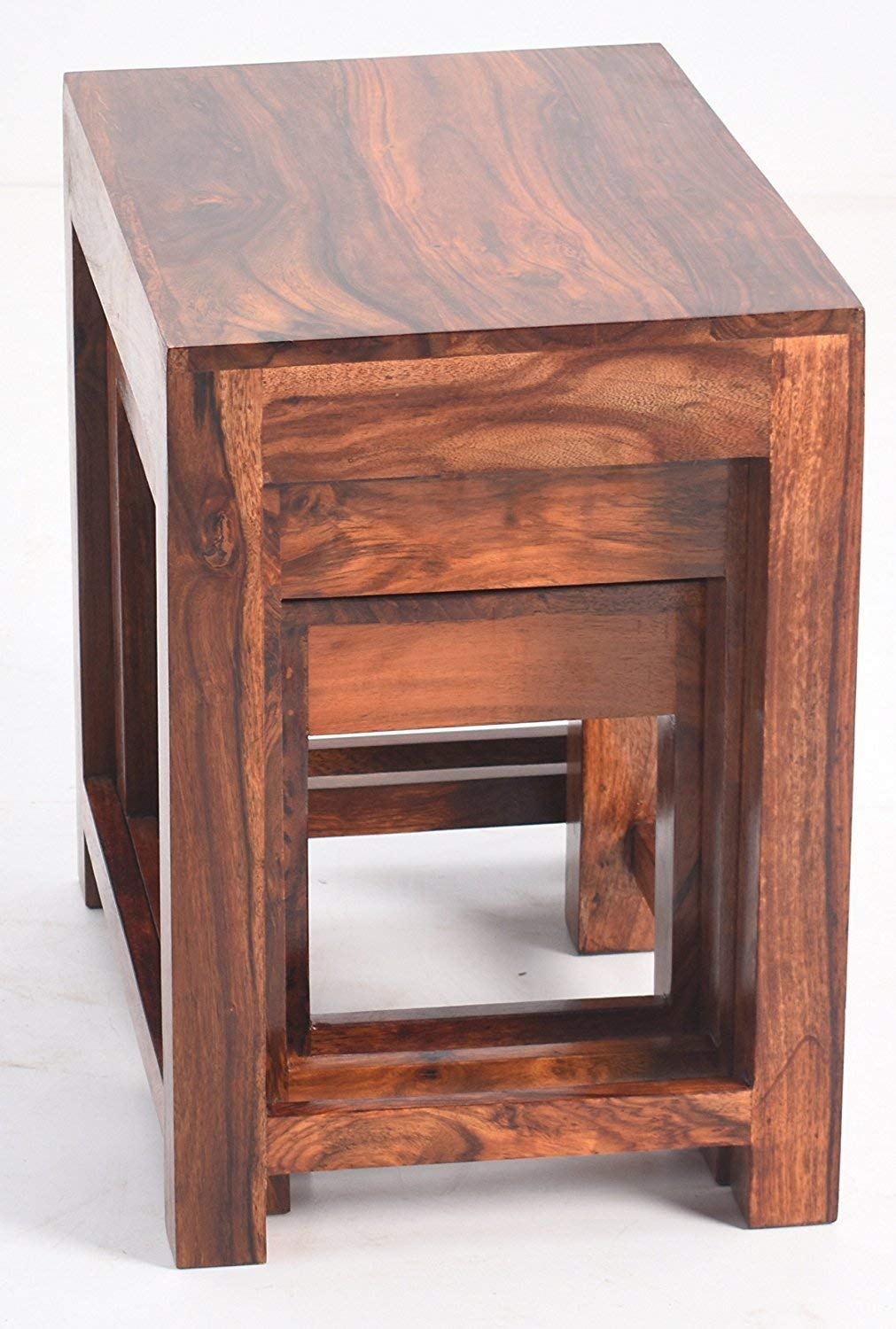 Wooden Nesting Tables Set of 3 Stools for Decor & Living Room