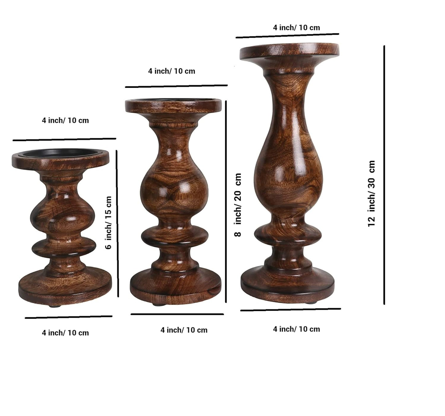 Wooden Candle Holder Set of 3 for Table Decor