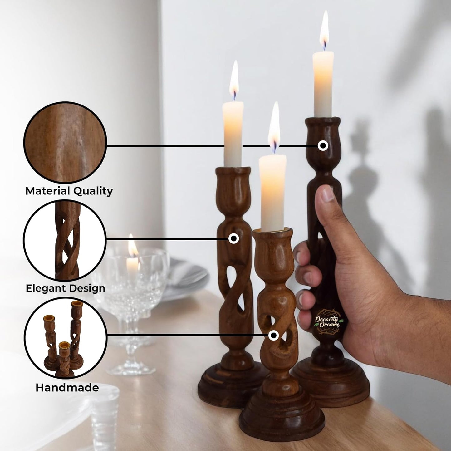 Sheesham Wood Candle Holder Set of 3