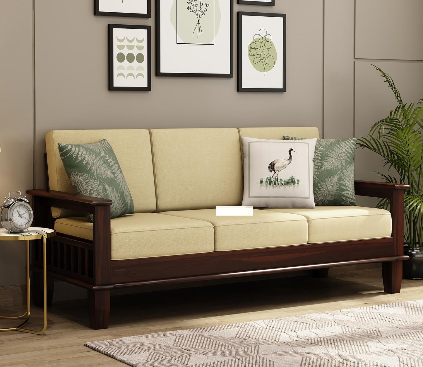 Solid Sheesham Wood 5 Seater Sofa Set with Cushions for Living Room