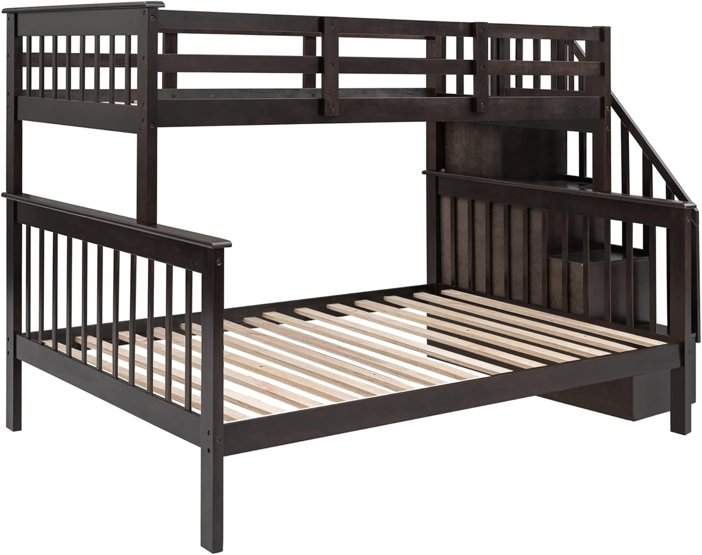 Solid Wood Bunk Bed with Stairs and Storage