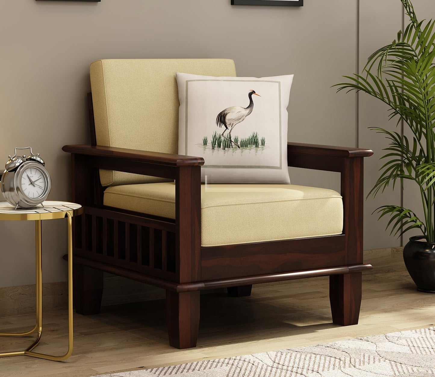 Solid Sheesham Wood 5 Seater Sofa Set with Cushions for Living Room