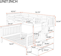 Solid Wood Bunk Bed with Stairs and Storage