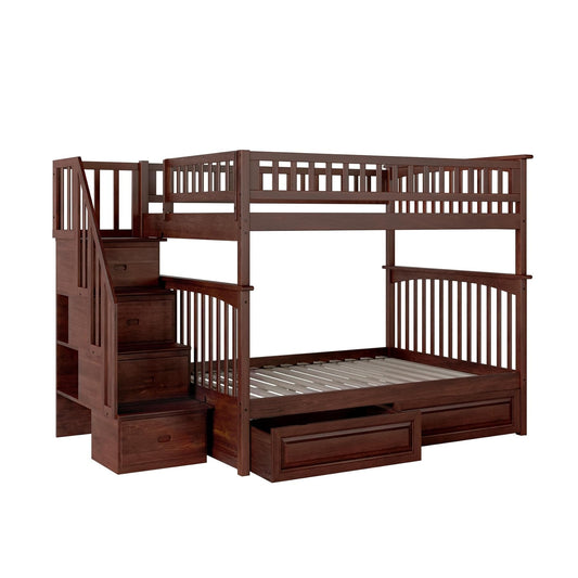 Wooden Twin Over Twin Bunk Bed with Stairs and Storage