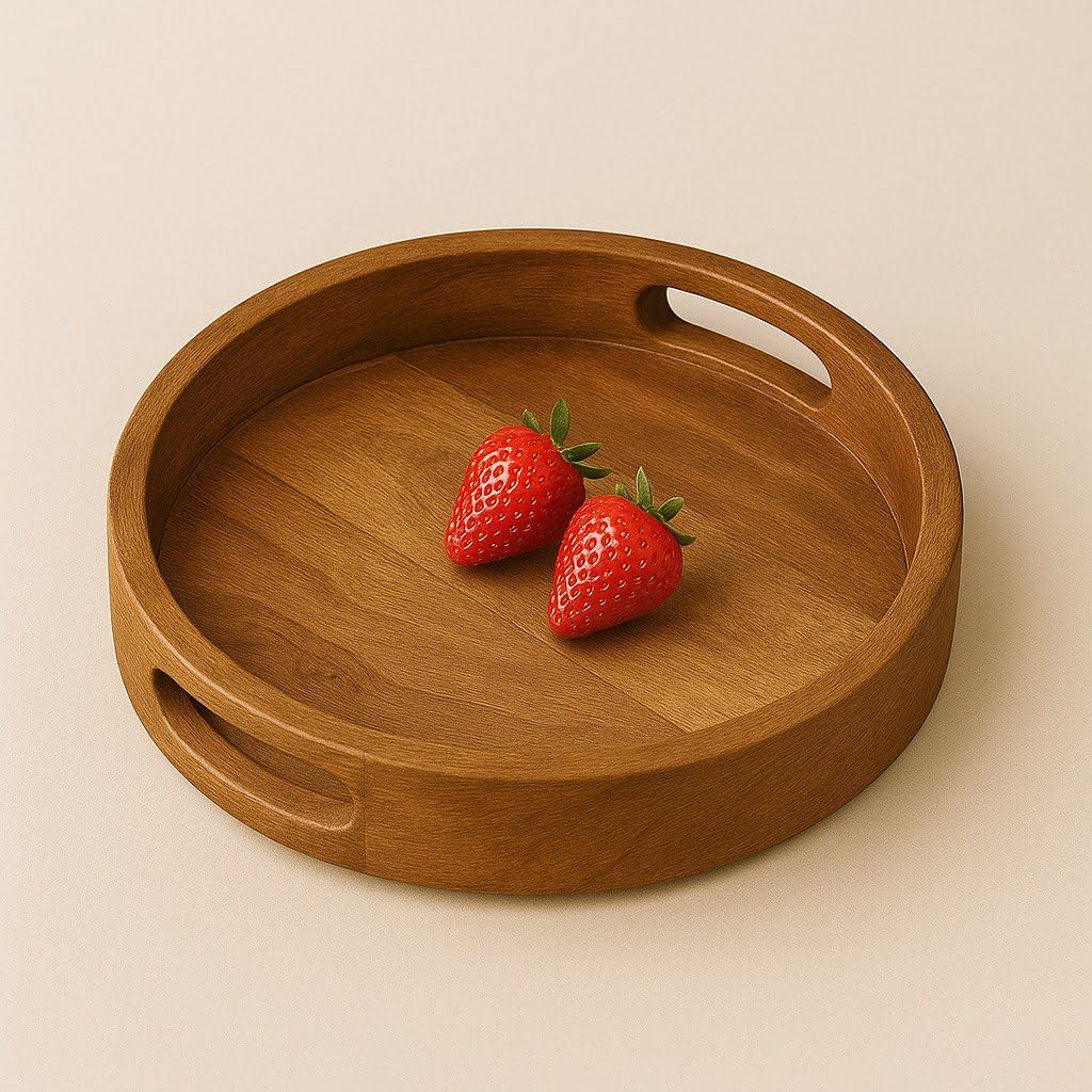 Wooden Round Serving Tray for Tea, Snacks & Coffee