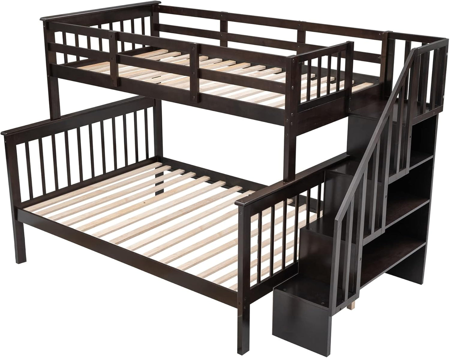 Solid Wood Bunk Bed with Stairs and Storage
