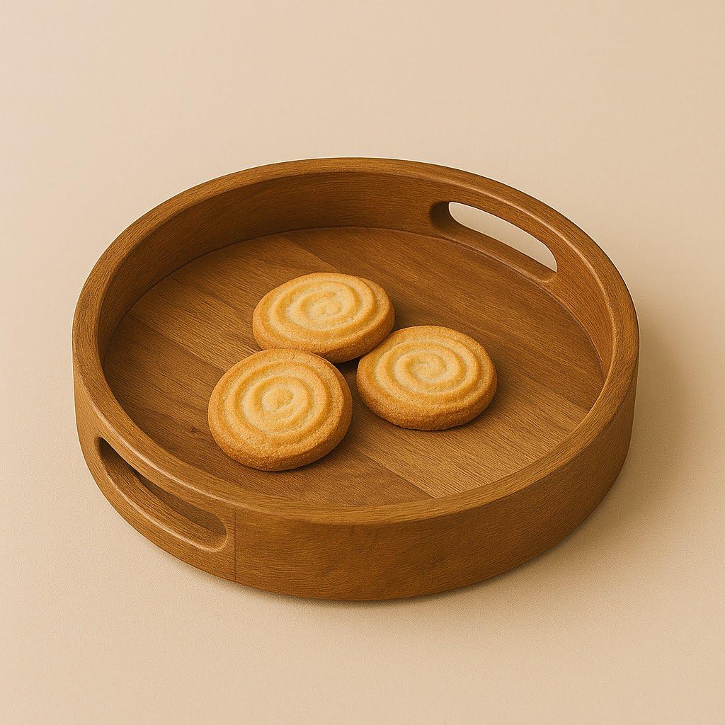 Wooden Round Serving Tray for Tea, Snacks & Coffee