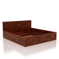 Solid Sheesham Wood Queen Size Bed with Storage | Wooden Double Bed Cot Bed with Box Storage for Bedroom | Diamond Design Bed with Storage