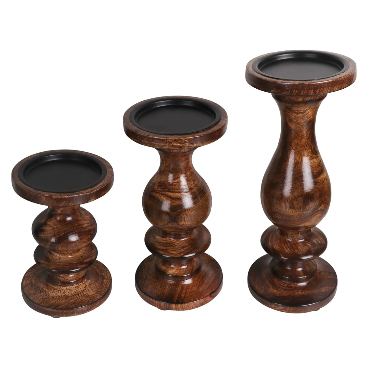Wooden Candle Holder Set of 3 for Table Decor