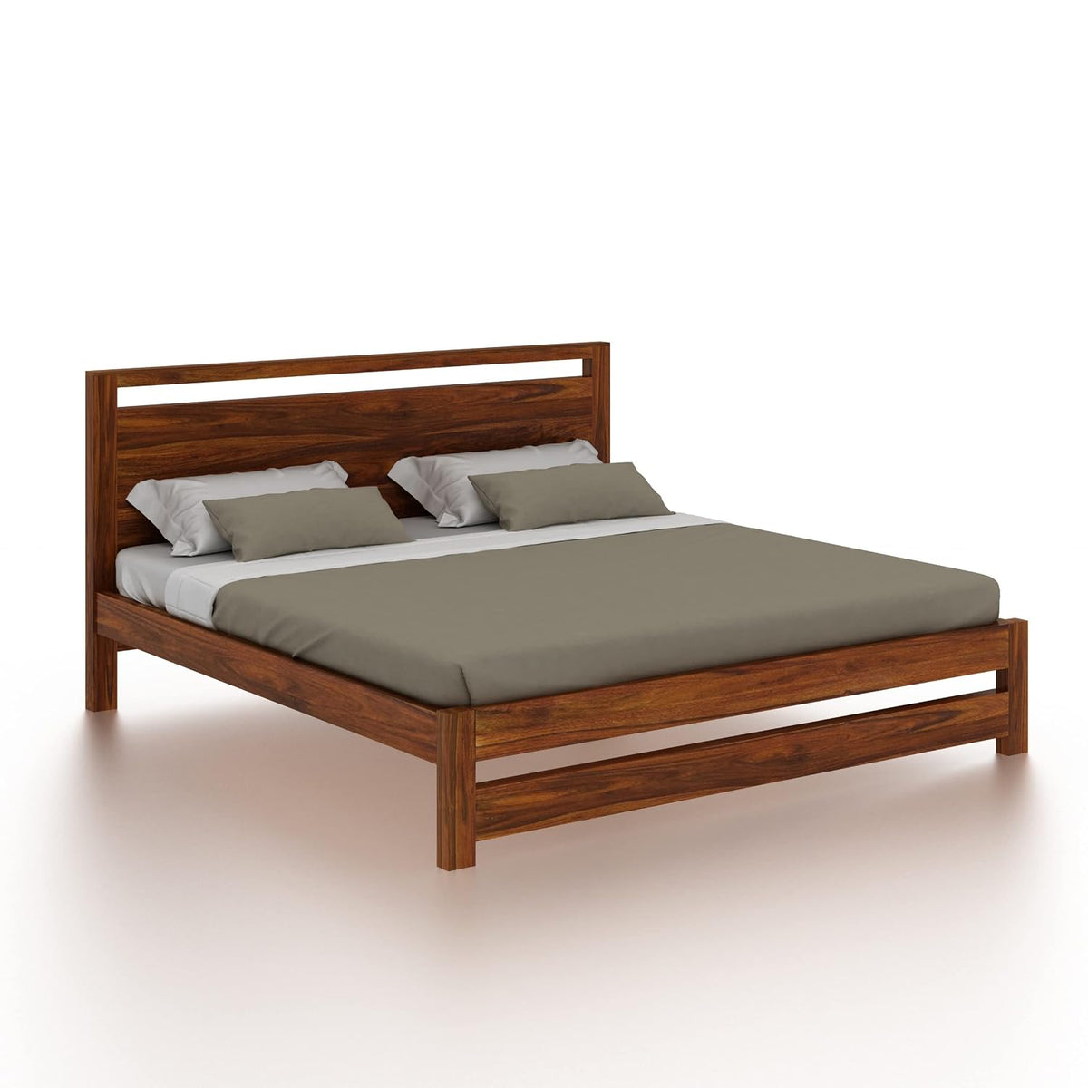 Solid Sheesham Wood Queen Size Bed for Bedroom | Wooden Double Bed Cot Bed Without Storage for Home & Hotels | Rosewood, Natural