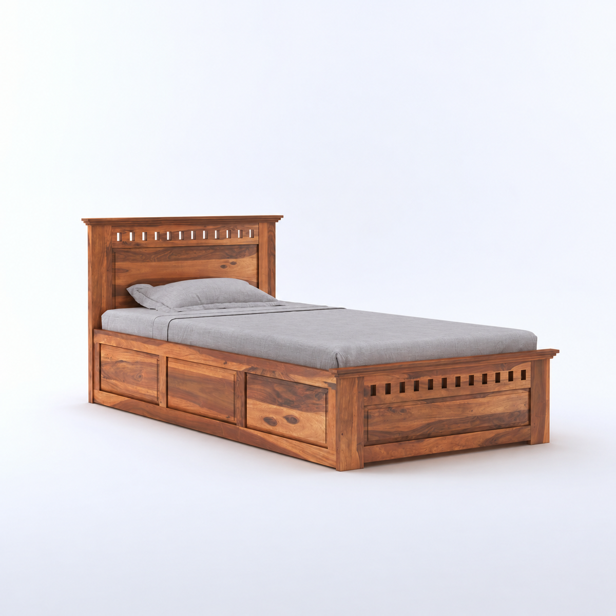 Solid Sheesham Wood Single Bed  with Storage  for Bedroom Home Furniture