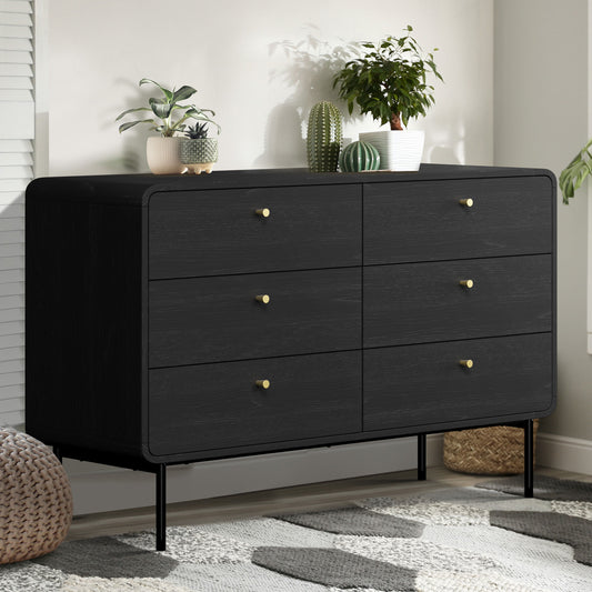 Solid Wood Chest of Drawer for Living Storage in Black Finish