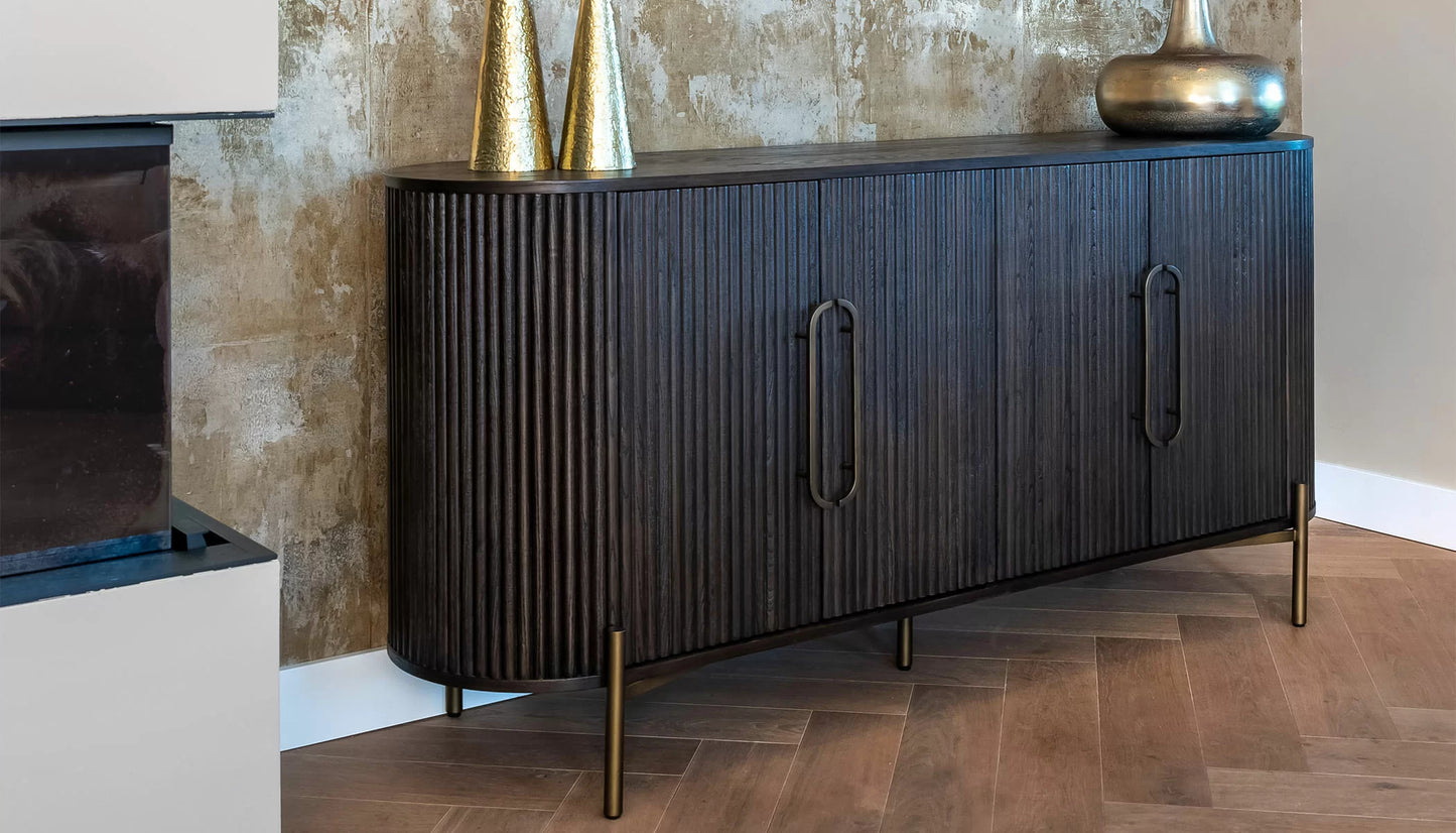 Wooden Sideboard Cabinet with Round Corner for Living Room