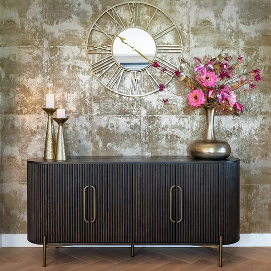 Wooden Sideboard Cabinet with Round Corner for Living Room
