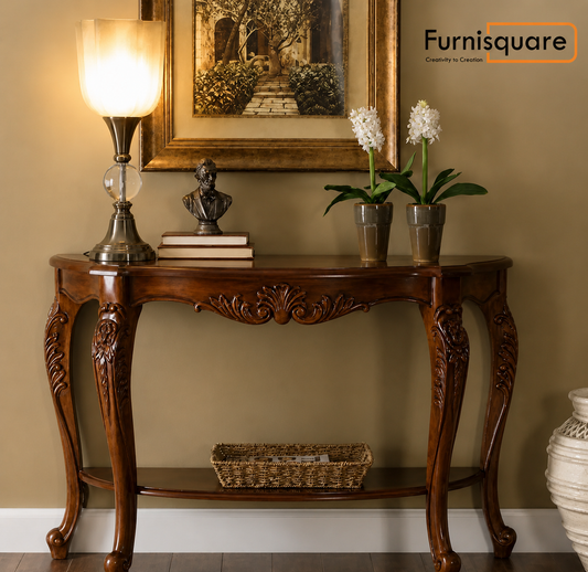 Wooden Half Round Console Table for Living Room