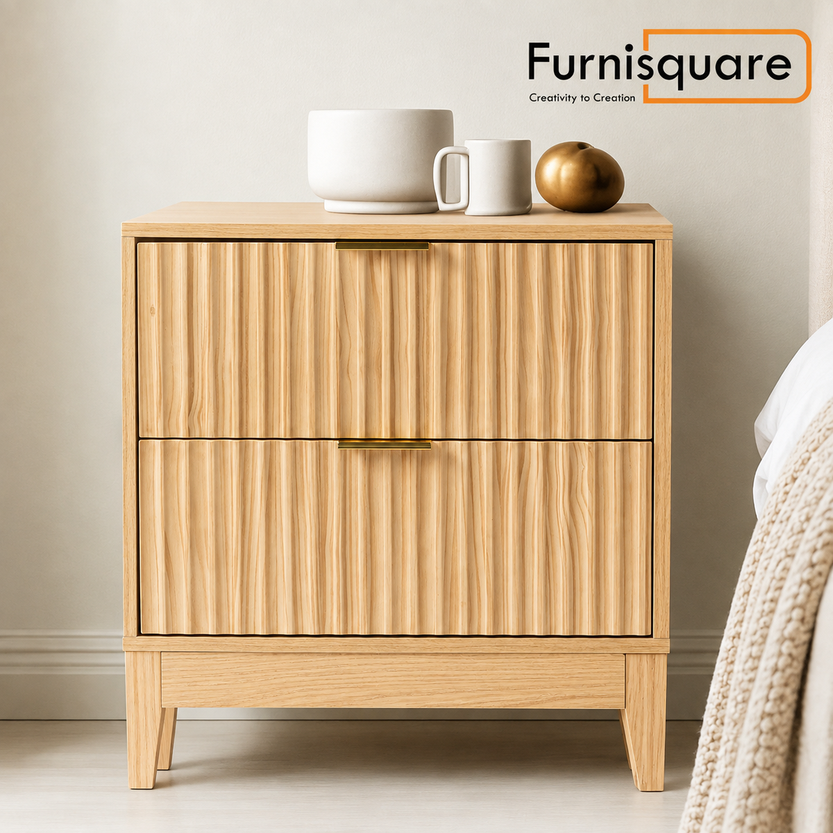 Wooden Bedside Table with Drawer in Natural Oak Finish