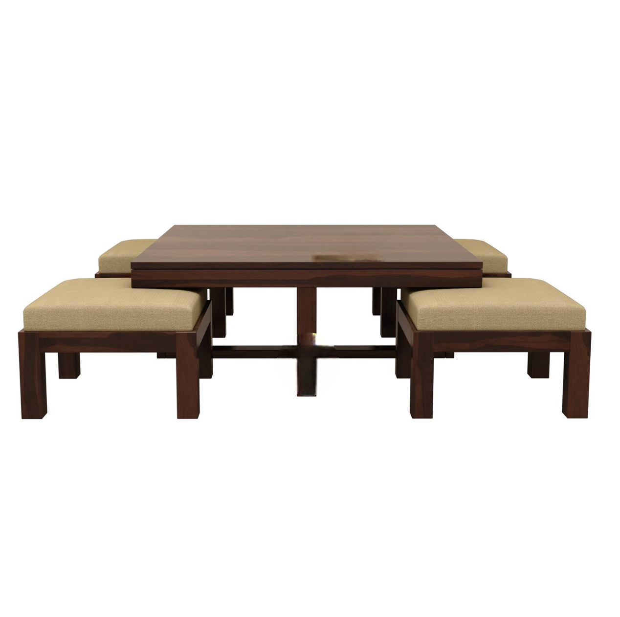 Solid Sheesham Wood  Coffee Table with 4 Stools for Living Room