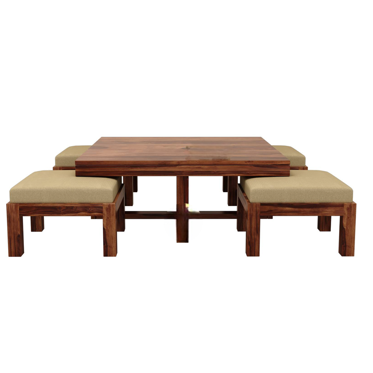 Solid Sheesham Wood  Coffee Table with 4 Stools for Living Room