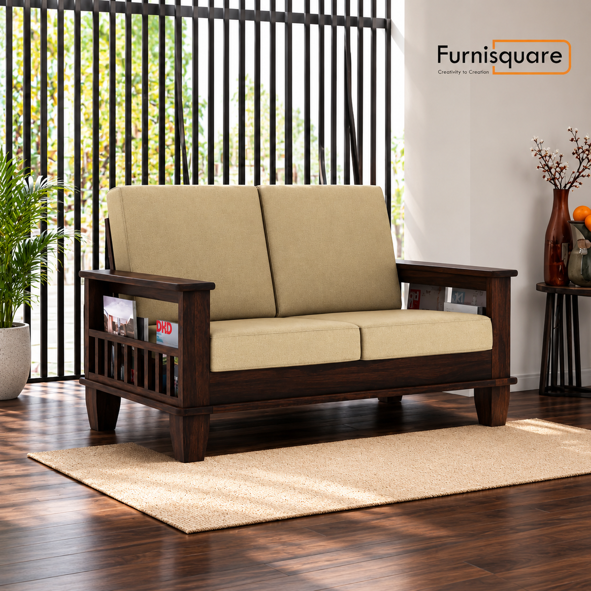 Solid Wood 2 Seater Sofa Set for Living Room