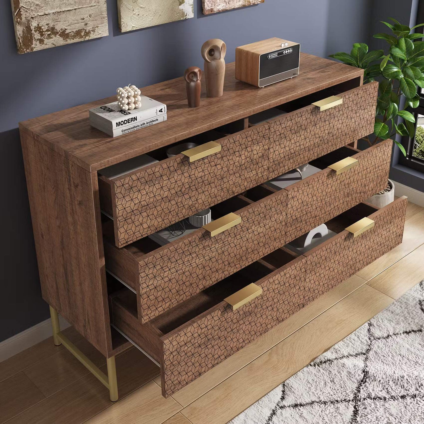 Wooden Chest of Drawer for Living Room in Natural Finish