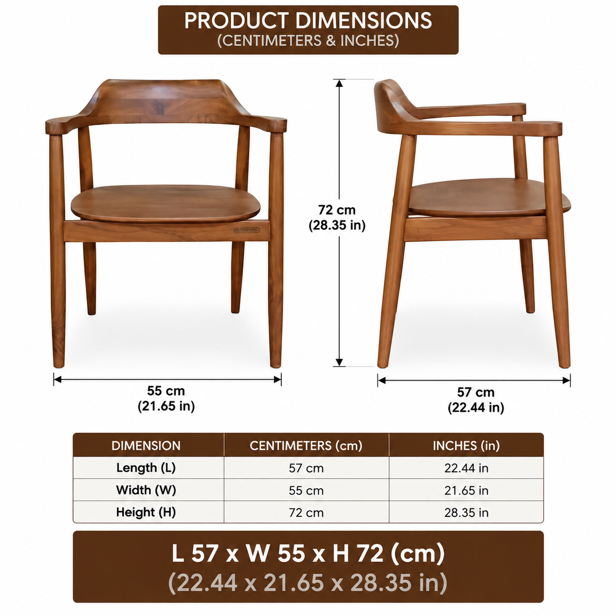 Solid Wood Dining Chair with Armrest