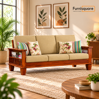 Wooden 3 Seater Sofa Set with Cushion for Living Room