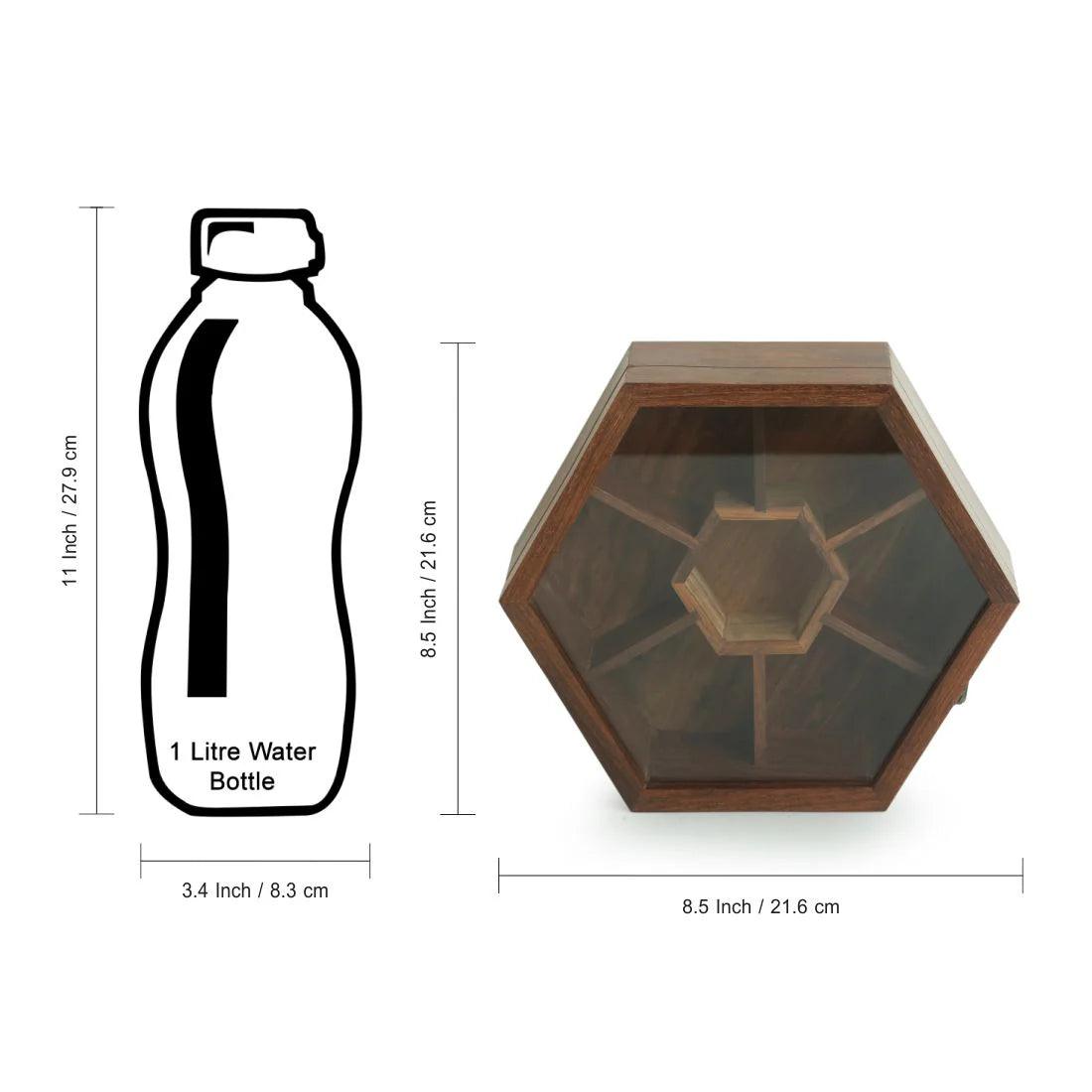Sheesham Wood Hexagonal Spice Box With Spoon